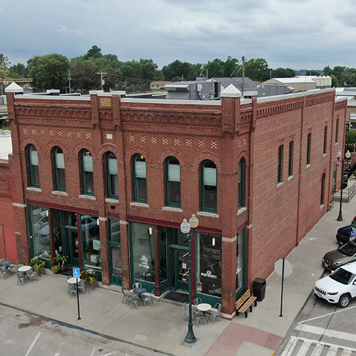 A brick storefront.